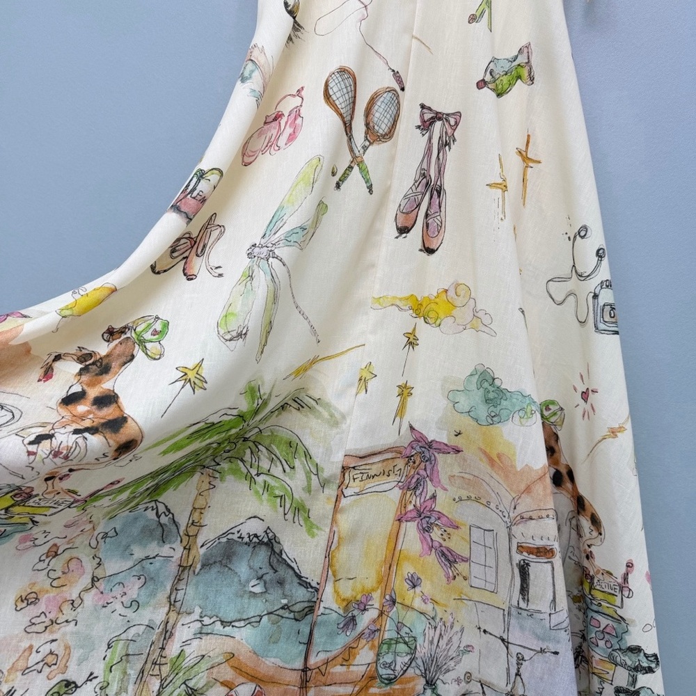 Alemais Cream Midi Dress with Multicolor Illustration Print - Picture 7 of 9